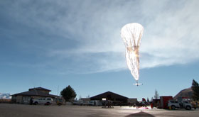 A Project Loon test balloon being launched.